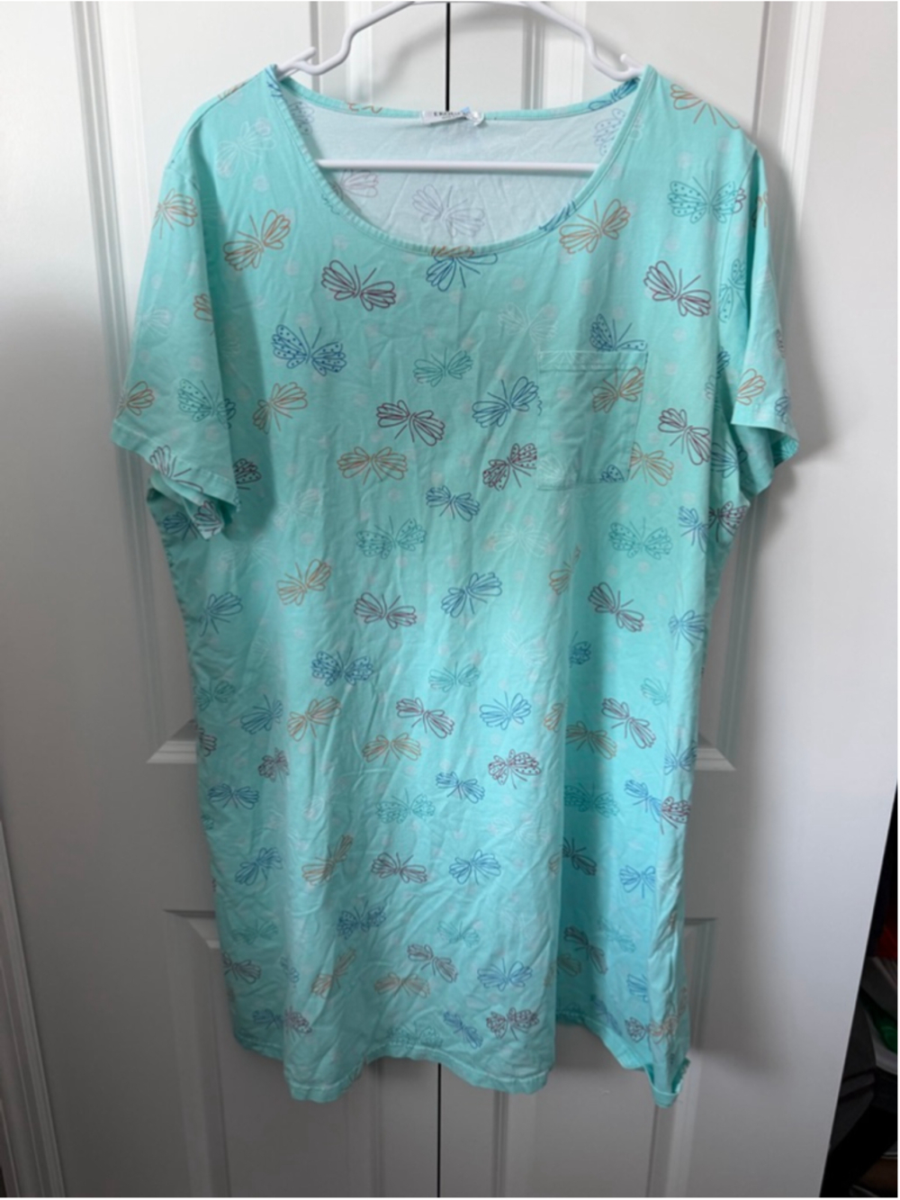 EKOUAER Light Blue Butterfly Print Nightgown Plus Size XXL